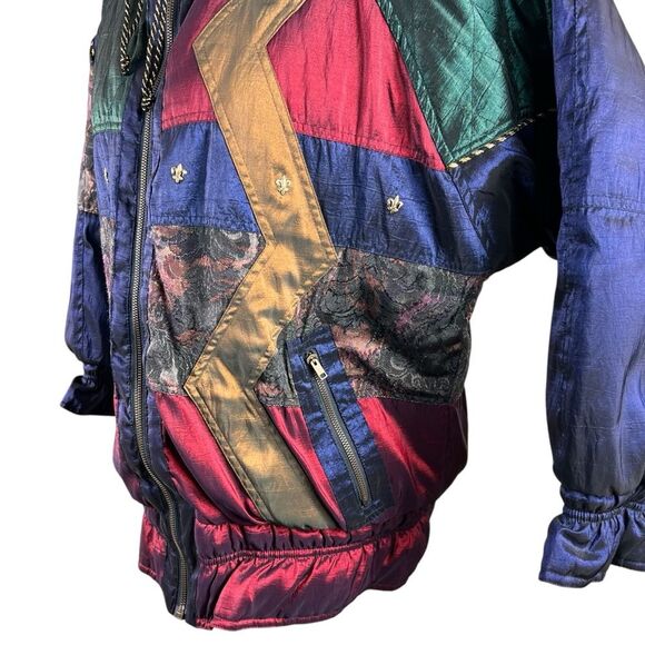 Vintage Otello Pelle Multicolor Quilted Jacket Medium Jewel Tones Ski Winter - Picture 8 of 16